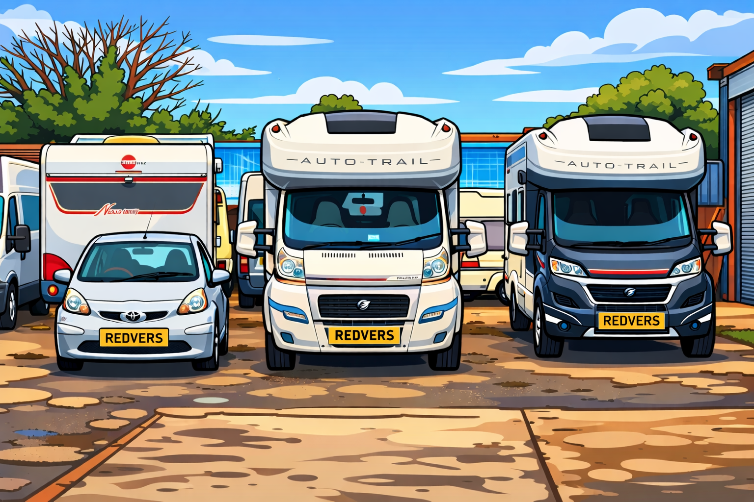 vehicles with redvers plates in parking lot